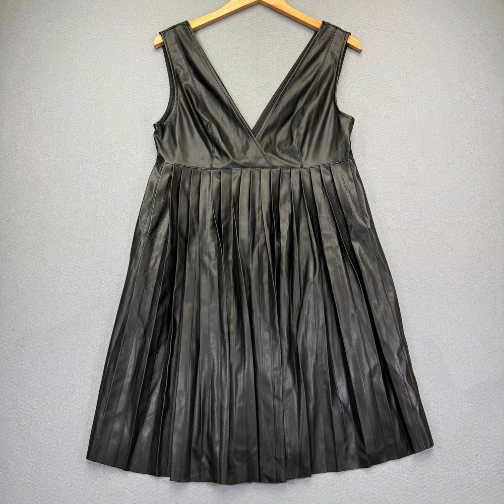 ASOS DESIGN Maternity Faux Leather Pleated V-Neck Mini Dress Black US 8